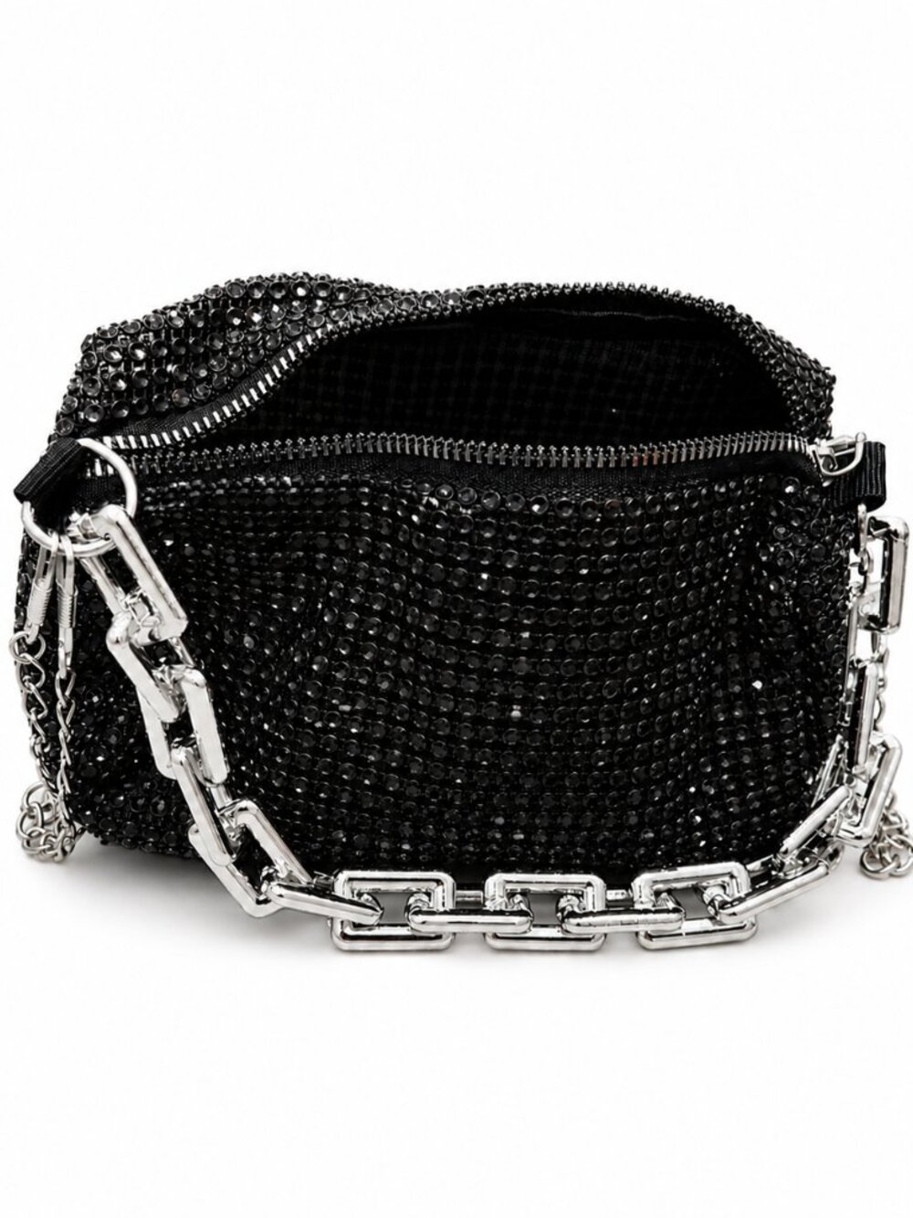 Black Rhinestone Crossbody Bag Women Glitter Evening Clutch Chain Purse - NWOT